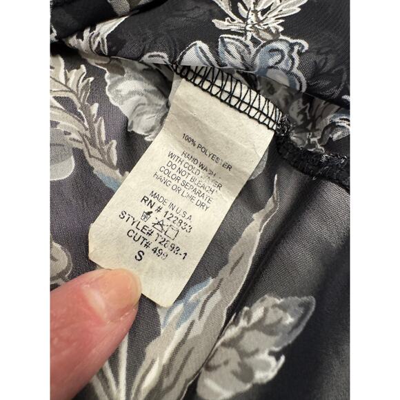 Foreign Exchange Surplice Wrap Hi Low Blouse S Black Floral Sheer Long Sleeve - Picture 5 of 8